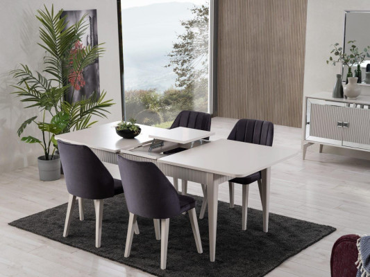 Essgruppe Esstisch Ausziehbar Modern Esszimmer Set 7tlg Grau Holz