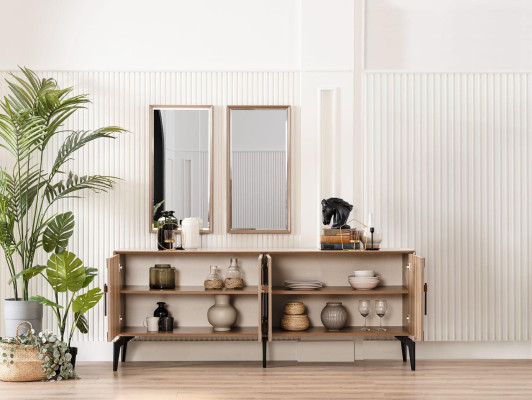 Sideboard Anrichte mit Spiegel Gruppe Kommode Holz Gold Esszimmer