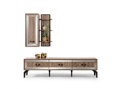Garnitur TV Ständer Schrank RTV Lowboard Wohnzimmer Regale Gold Holz