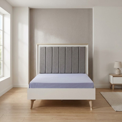 Bettrahmen Kinderzimmer Kinderbett 100 cm Jugendbett Holz Grau Stoff