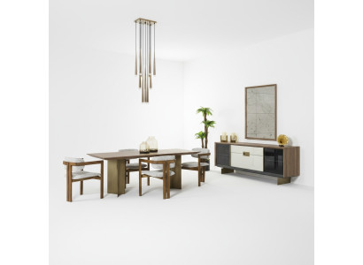 Essecke Essgruppe Garnitur Esstisch Set 9tlg Esszimmer Braun Holz Neu