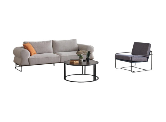 Sofagarnitur Komplette Polstersofa Couchgarnitur Grau Stoffsofa