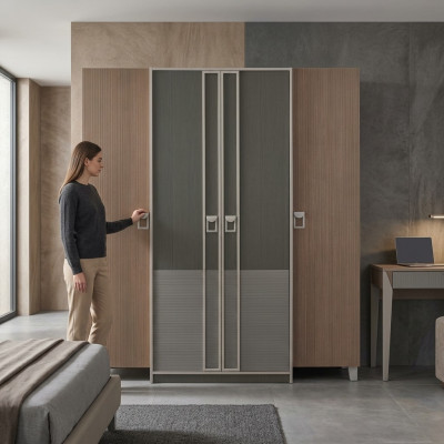 Kleiderschrank Kinderschrank Schrank Holz Grau Holzschrank Groß Modern