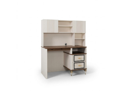 Schreibtisch Bürotisch Computertisch Beige Büromöbel Holz Tisch Regale