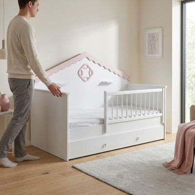 Kinderlaufstall Bettchen Kinderbettchen Krippe Weiß Holz Bett Modern