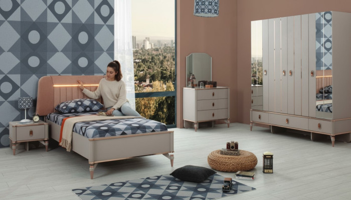 Jugenbett Kindermöbel Kinderbett Komplette Beige Holz Set 5tlg Modern