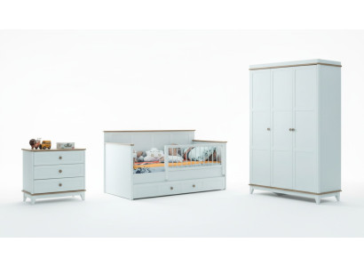 Kinderlaufstall Kinderbettchen Garnitur Bettchen Weiß Holz Set 3tlg