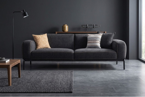 Elegantes Polstersofa Sofa 3 Sitzer Couch Dreisitzer Grau Stoff Modern Polstersofa
