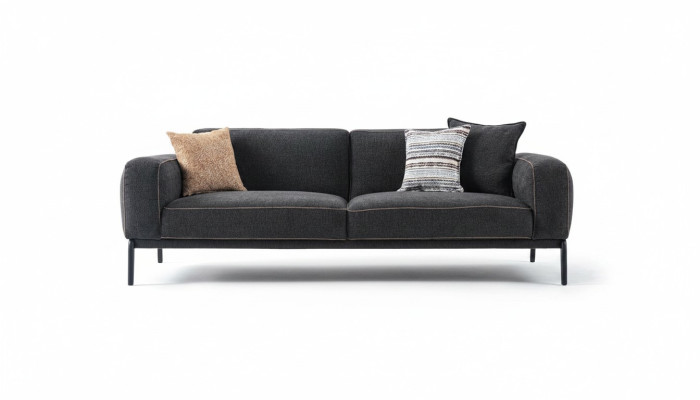 Elegantes Polstersofa Sofa 3 Sitzer Couch Dreisitzer Grau Stoff Modern Polstersofa