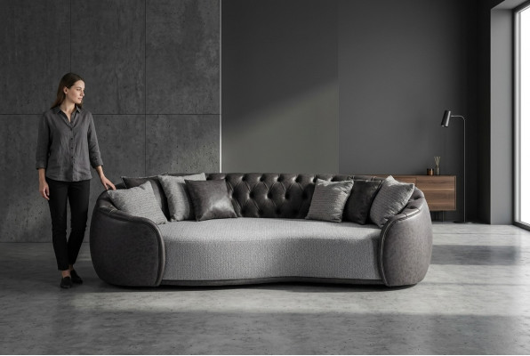 Zeitlose Eleganz Chesterfield Dreisitzer Sofa 3 Sitzer Grau Stoffsofa Stoff Polstersofa