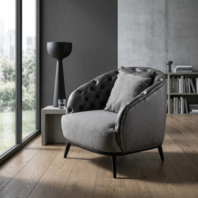 Design Sessel Einsitzer 1 Sitzer Stoffsessel Grau Design Chesterfield