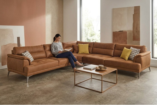 Polstersofa Ecksofa L Form Große Wohnlandschaft Sofa Braun Modern