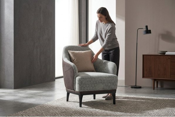 Ohrensessel Sessel Einsitzer 1 Sitzer Stoffsessel Grau Design Modern