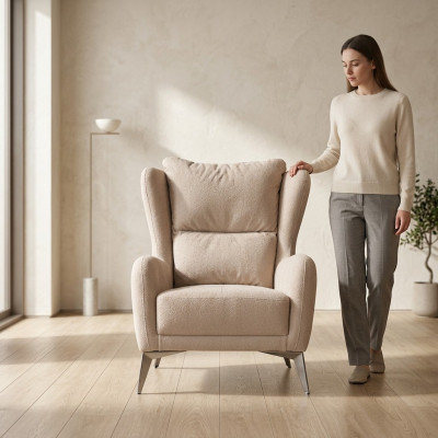 Luxus Sessel Einsitzer 1 Sitzer Stoffsessel Beige Wohnzimmer Modern