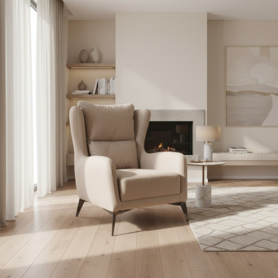 Luxus Sessel Einsitzer 1 Sitzer Stoffsessel Beige Wohnzimmer Modern