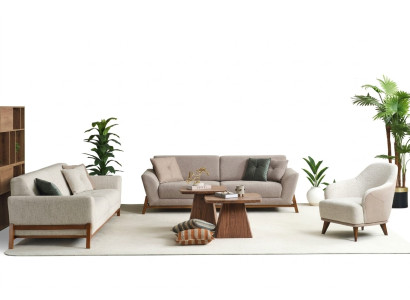 Couchgarnitur Dreisitzer Sessel Sofa Stoff Beige Stoffsofa Set 4tlg 3+3+1+1