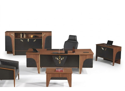 Komplette Büro Schreibtisch Bürotisch Set 4tlg Holz Braun Luxus Groß