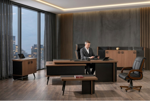 Komplettbüro Büromöbel Schreibtisch Büro Bürotisch Set 4tlg Holz Braun