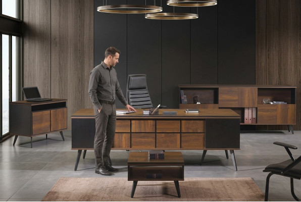 Komplette Arbeitszimmermöbel Schreibtisch Bürotisch 4tlg Holz Braun