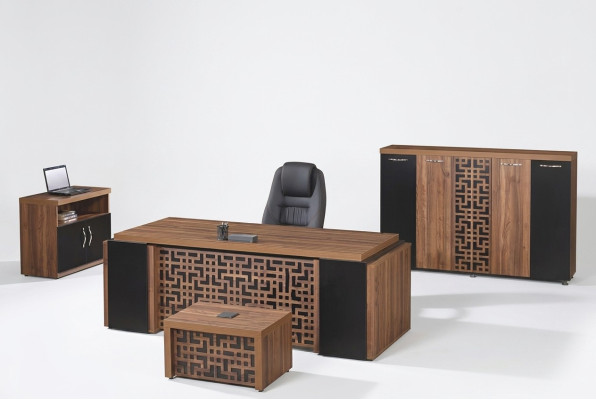 Komplettbüro Büromöbel Schreibtisch Büro Bürotisch Set 4tlg Holz Braun