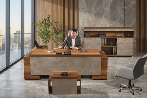 Komplettbüro Büromöbel Eckbürotisch Büro Bürotisch Set 3tlg Holz Braun
