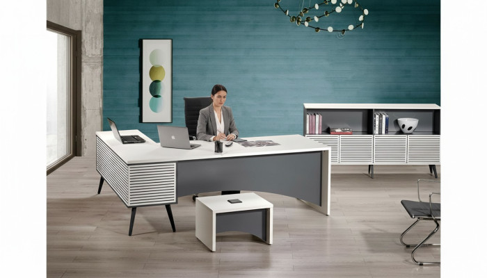 Eckbürotisch Komplette Büro Bürotisch Set 3tlg Holz Büromöbel Weiß Neu