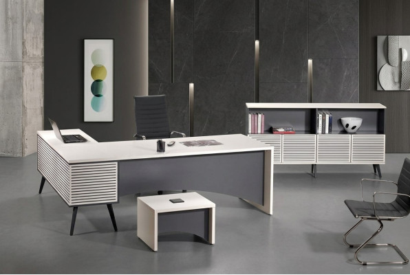 Eckbürotisch Komplette Büro Bürotisch Set 3tlg Holz Büromöbel Weiß Neu
