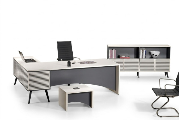 Eckbürotisch Komplette Büro Bürotisch Set 3tlg Holz Büromöbel Weiß Neu