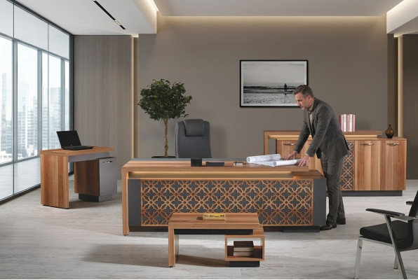 Komplettbüro Bürotisch Büromöbel Schreibtisch Set 4tlg Holz Braun Büro