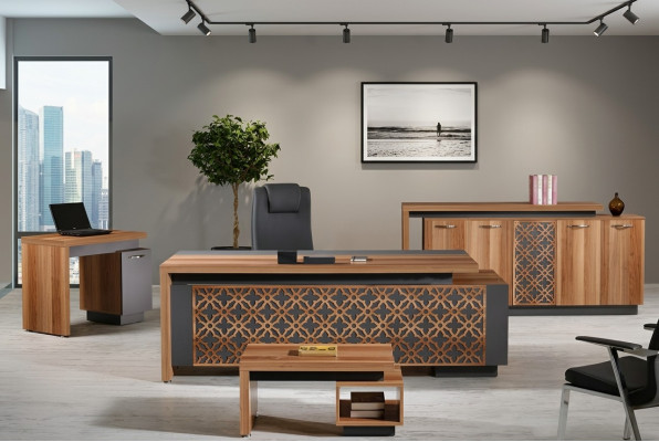 Komplettbüro Bürotisch Büromöbel Schreibtisch Set 4tlg Holz Braun Büro