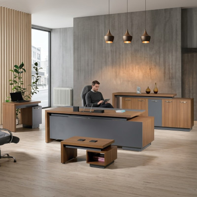 Komplettbüro Büromöbel Schreibtisch Büro Bürotisch Set 4tlg Holz Braun