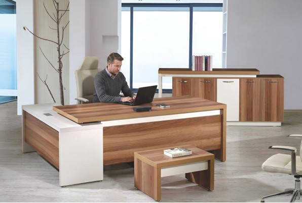 Eckbürotisch Komplette Büro Bürotisch Set 3tlg Holz Büromöbel Braun