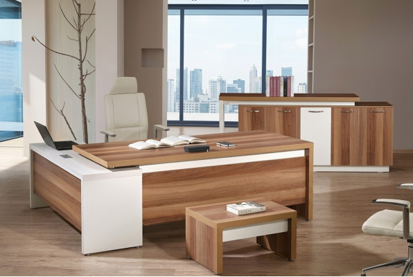 Eckbürotisch Komplette Büro Bürotisch Set 3tlg Holz Büromöbel Braun