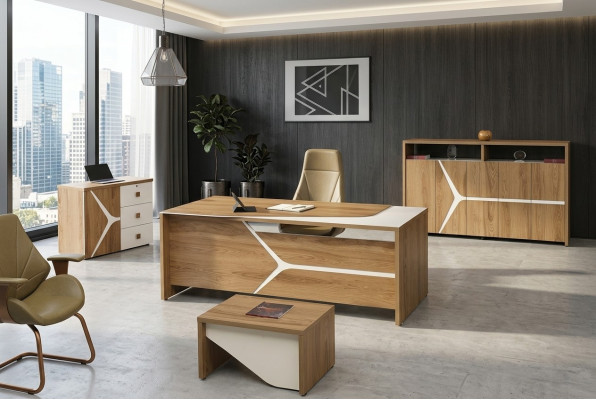 Komplettbüro Schreibtisch Büro Bürotisch Set 4tlg Holz Braun Modern