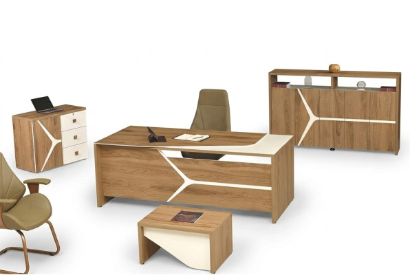 Komplettbüro Schreibtisch Büro Bürotisch Set 4tlg Holz Braun Modern