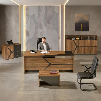Komplette Arbeitszimmermöbel Schreibtisch 4tlg Holz Braun Büromöbel