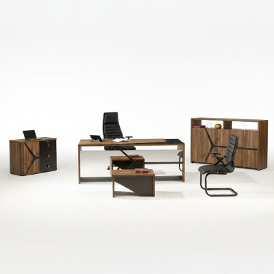Komplette Arbeitszimmermöbel Schreibtisch 4tlg Holz Braun Büromöbel