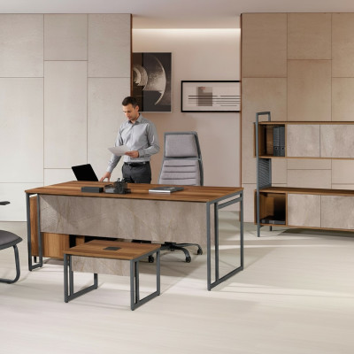 Klassische Komplette Arbeitszimmermöbel Braun Eckbürotisch 3tlg Holz
