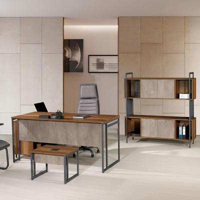 Klassische Komplette Arbeitszimmermöbel Braun Eckbürotisch 3tlg Holz