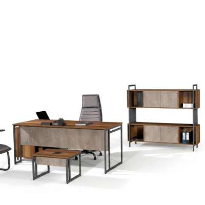 Klassische Komplette Arbeitszimmermöbel Braun Eckbürotisch 3tlg Holz