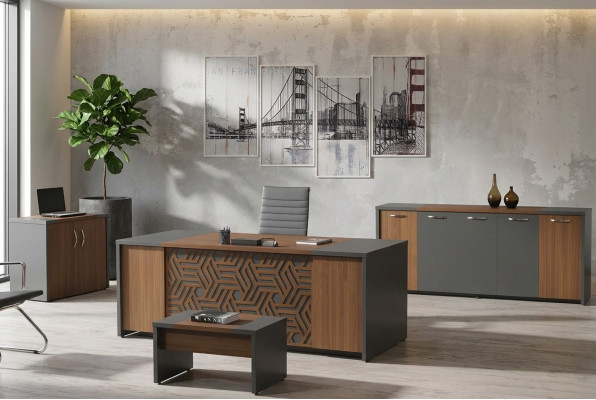 Bürotisch Büromöbel Komplettbüro Schreibtisch Set 4tlg Holz Braun Büro