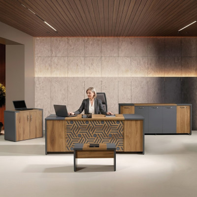 Komplettbüro Büromöbel Schreibtisch Büro Bürotisch Set 4tlg Holz Braun
