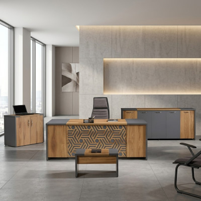 Komplettbüro Büromöbel Schreibtisch Büro Bürotisch Set 4tlg Holz Braun