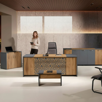 Büro Arbeitszimmermöbel Komplettbüro Schreibtisch 4tlg Holz Braun Set