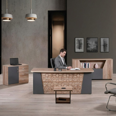 Komplettbüro Büromöbel Schreibtisch Büro Bürotisch Set 4tlg Holz Braun