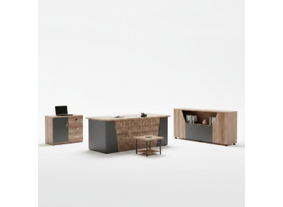 Komplettbüro Büromöbel Schreibtisch Büro Bürotisch Set 4tlg Holz Braun