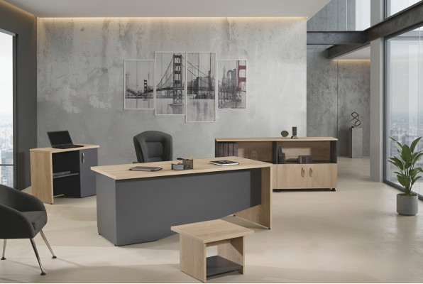 Komplettbüro Büromöbel Schreibtisch Büro Bürotisch Set 4tlg Holz Grau