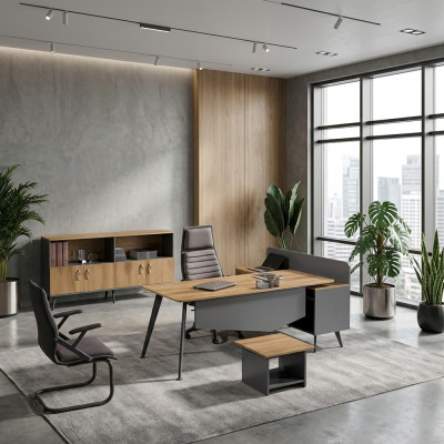 Garnitur Büromöbel Eckbürotisch Schreibtisch Set 3tlg Holz Braun Büro