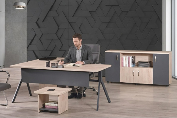 Komplettbüro Büromöbel Eckbürotisch Büro Bürotisch Set 3tlg Holz Grau