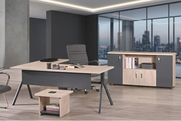 Komplettbüro Büromöbel Eckbürotisch Büro Bürotisch Set 3tlg Holz Grau